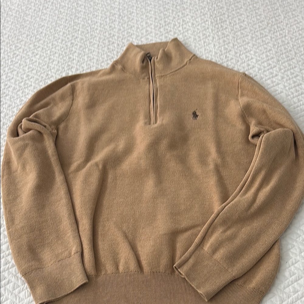 Polo by Ralph Lauren Camel Zip Up Sweater with Mock Neck